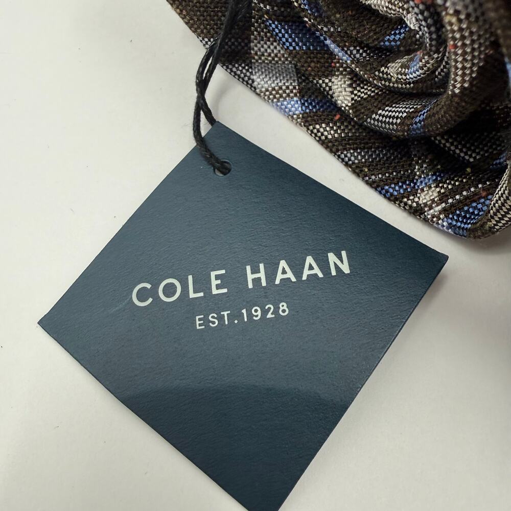 Cole Haan Tie Men’s brown blue plaid 100% silk textured Tweed Menswear Office - Picture 2 of 11